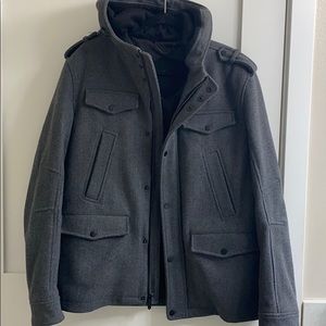 Men’s Hooded Black Rivet Wool Jacket